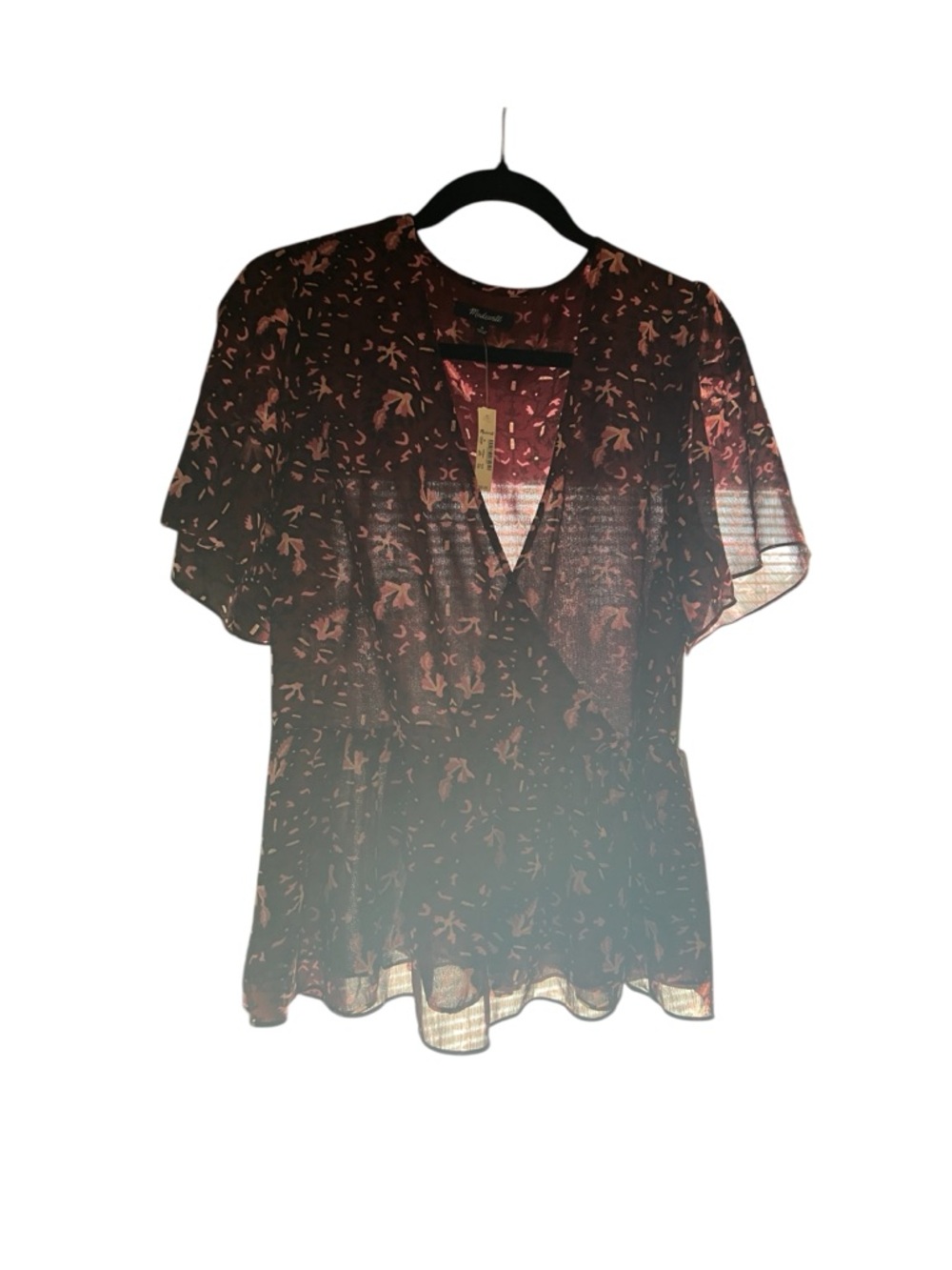 Madewell Flowy V-Neck Floral Blouse - Burgundy Size M NWT